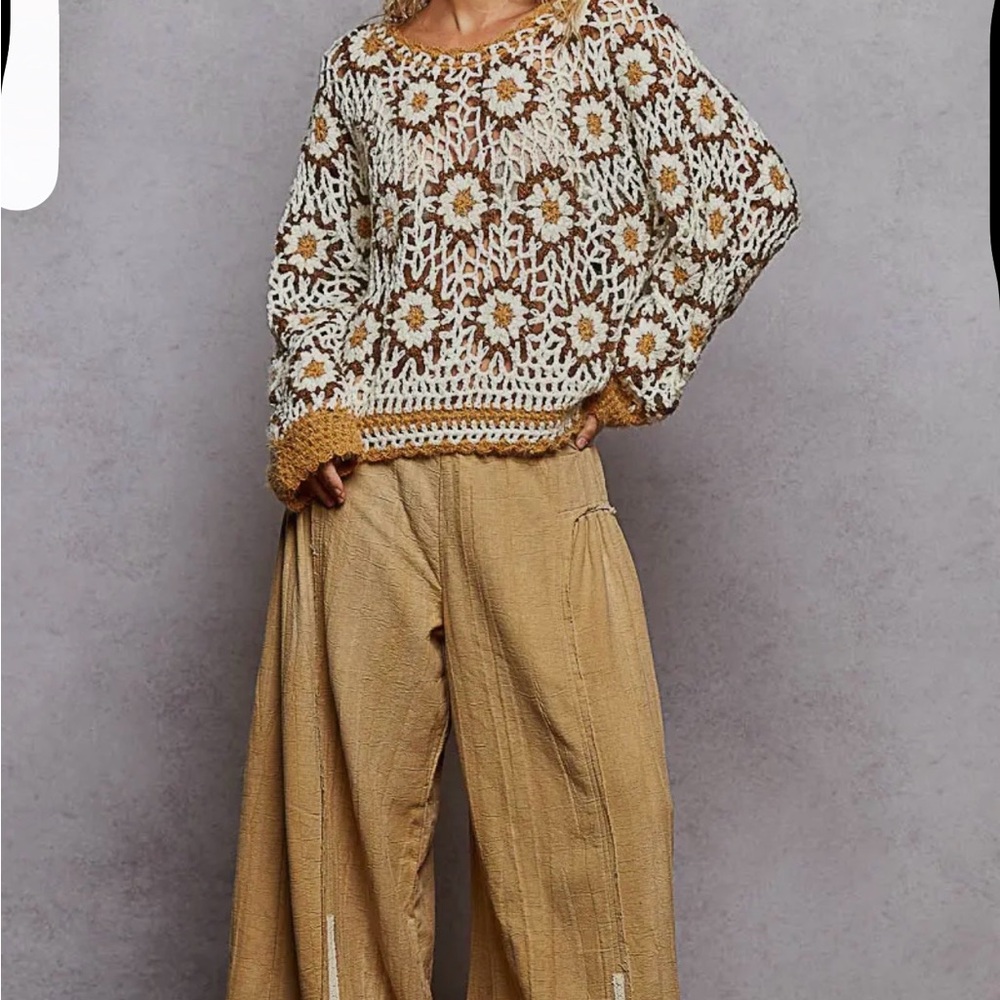 POL Cream and Brown Crochet Sweater - Picture 3 of 3